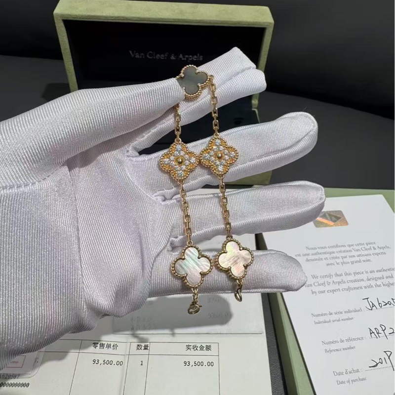 Vca梵克雅寶五十週年灰貝母鑲鑽五花手鍊 2019年購入-4