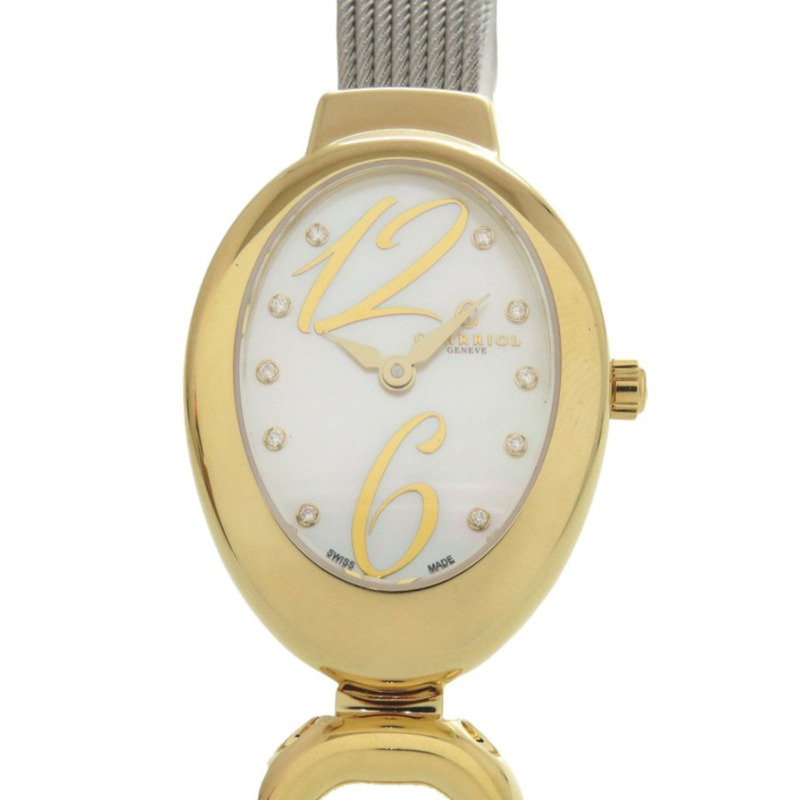 全新未使用 Charriol Marie Olga 10 鑽 MOY.570.002 不鏽鋼白色錶殼石英腕錶 0599 CHARRIOL-0