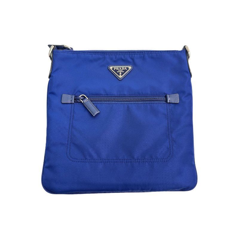 PRADA 可調式肩帶尼龍斜背包 藍色-0