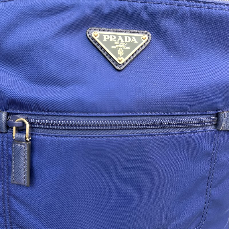 PRADA 可調式肩帶尼龍斜背包 藍色-2