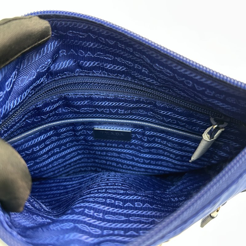 PRADA 可調式肩帶尼龍斜背包 藍色-6
