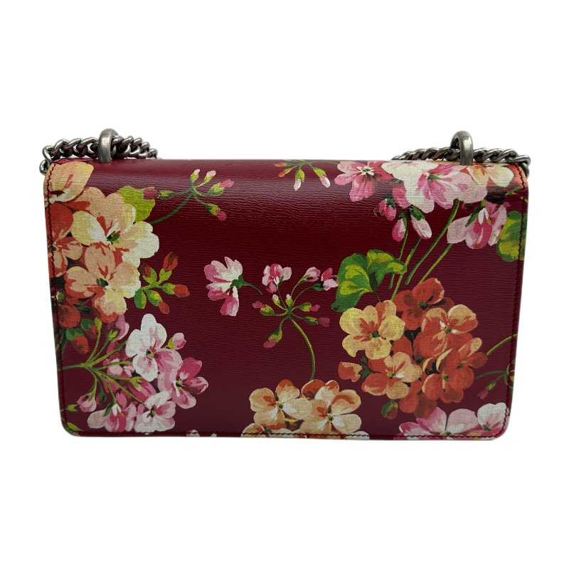 GUCCI 女士 Dionysus 虎頭搭扣印花皮革肩/斜背包，紅色花卉圖案-1