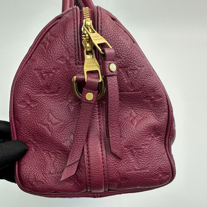 路易威登 Speedy 可拆式可調式肩帶，壓花字母圖案皮革肩背包/斜背包/手提包，酒紅色-2