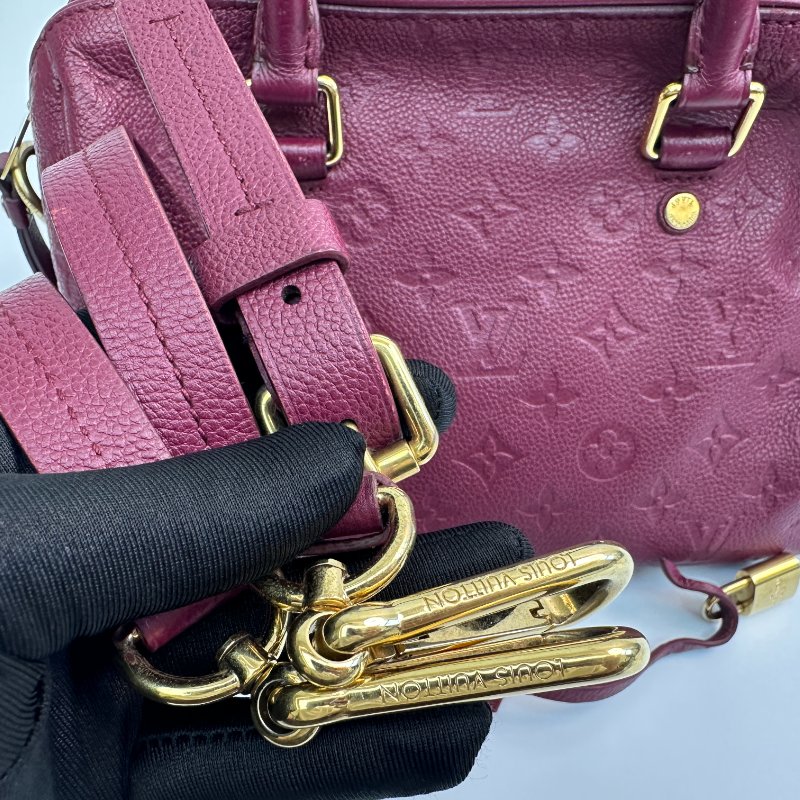 路易威登 Speedy 可拆式可調式肩帶，壓花字母圖案皮革肩背包/斜背包/手提包，酒紅色-8