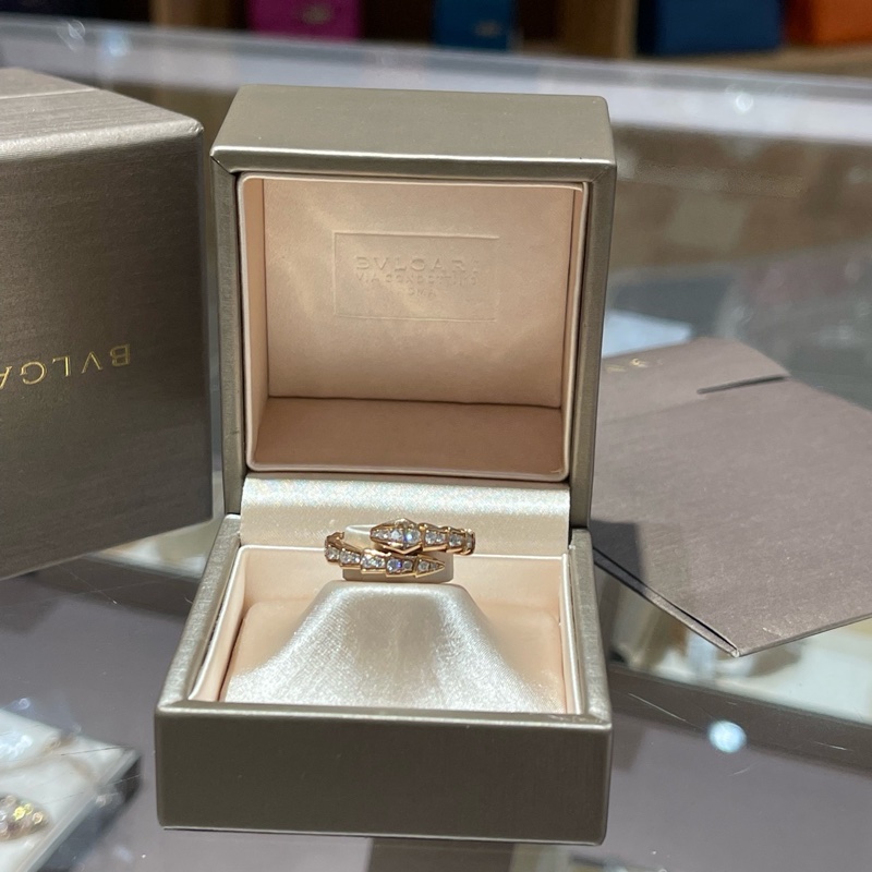 Bvlgari宝格丽窄版玫瑰金满钻蛇戒-0