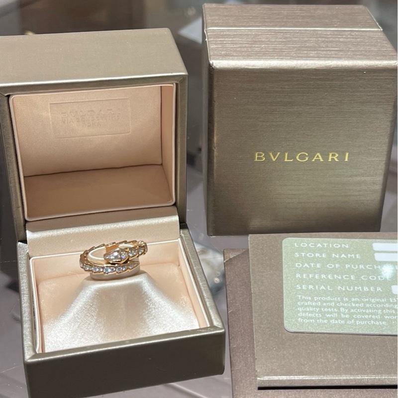 Bvlgari宝格丽窄版玫瑰金满钻蛇戒-6