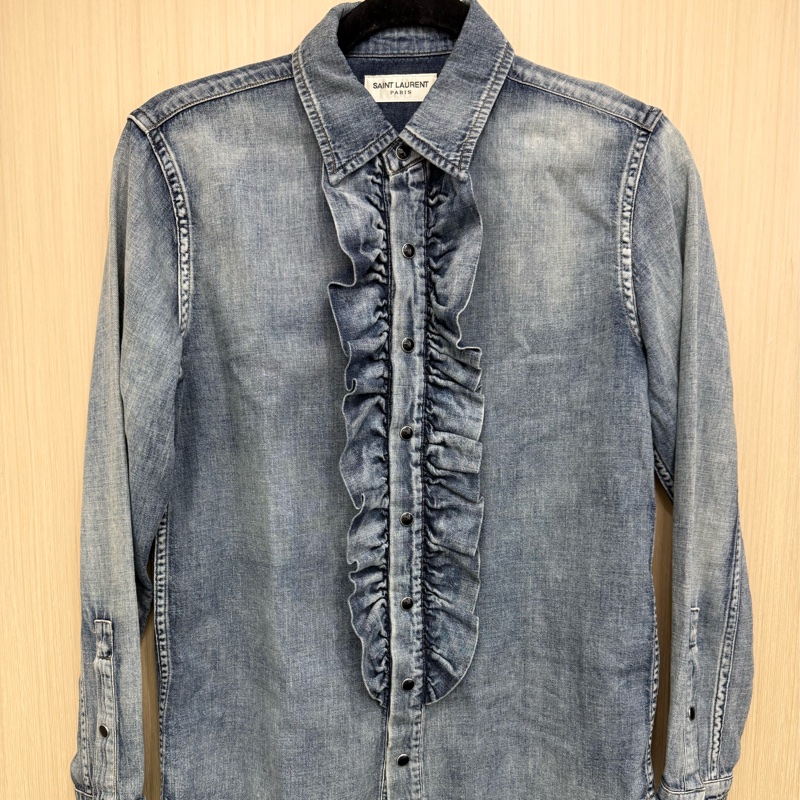 saint Laurent blue denim shirt with frill S 牛仔襯衫-0