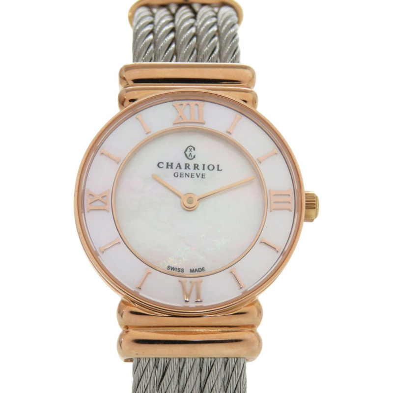 全新未使用 Charriol Saint-Tropez 028PI.540.556 不鏽鋼白色錶殼粉金錶盤石英腕錶 0600 CHARRIOL-0