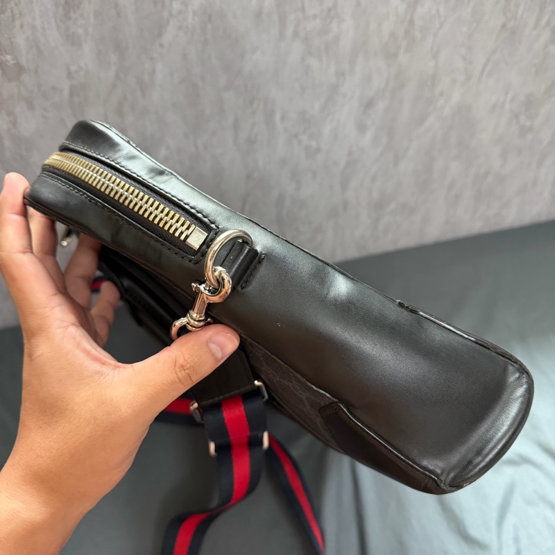 Gucci 經典老花條紋織帶手提/斜背公事包-2