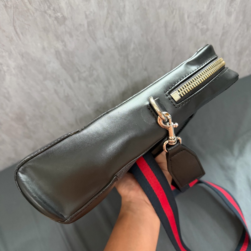 Gucci 經典老花條紋織帶手提/斜背公事包-3