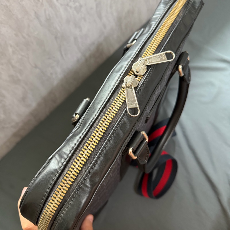 Gucci 經典老花條紋織帶手提/斜背公事包-5