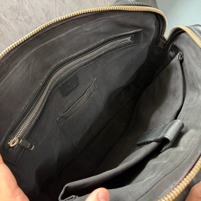 Gucci 經典老花條紋織帶手提/斜背公事包-6