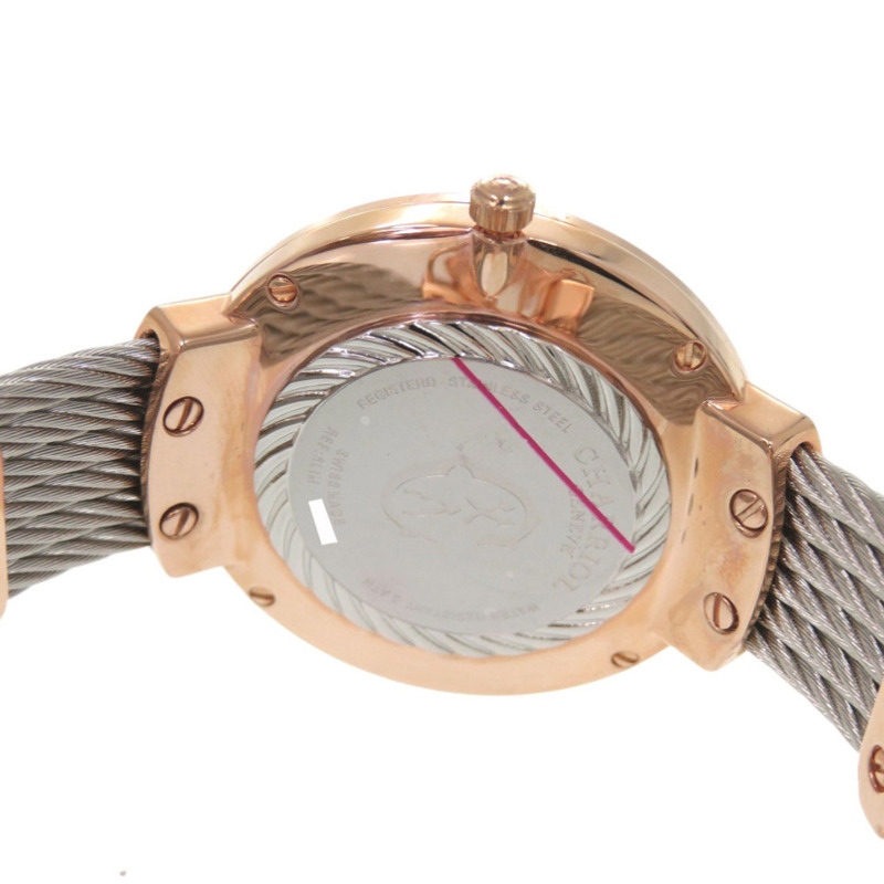 全新未使用 Charriol Saint-Tropez 不鏽鋼白色錶殼搭配粉金錶盤石英腕錶 0595 CHARRIOL-4