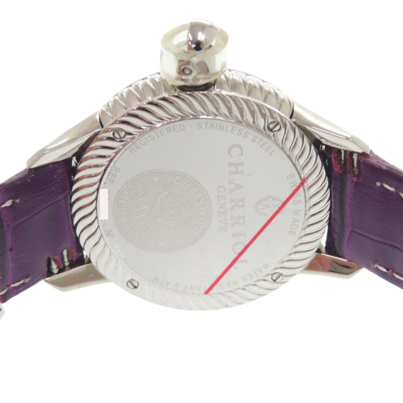 全新未使用夏利豪哥倫布系列12鑽腕錶 CO36QS.369.003，不鏽鋼壓紋皮革錶帶，紫色錶盤，石英機芯，0596 CHARRIOL-4