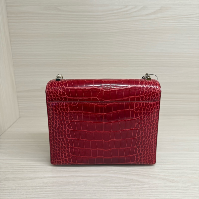 Hermes 亮面框框鱷魚皮銀釦手槍包 A刻95法拉利紅-1