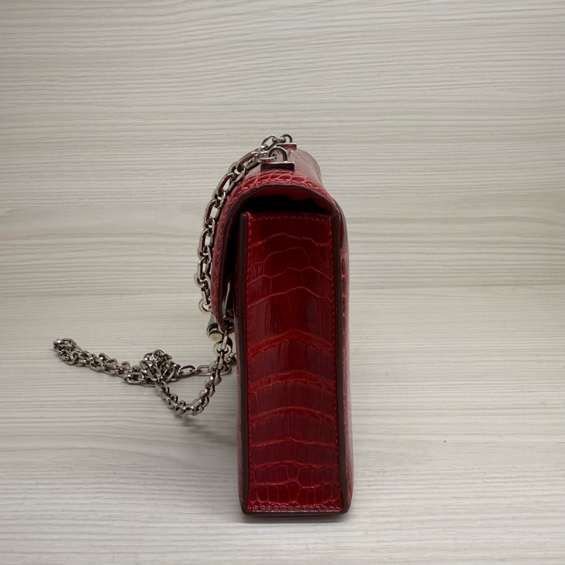 Hermes 亮面框框鱷魚皮銀釦手槍包 A刻95法拉利紅-2