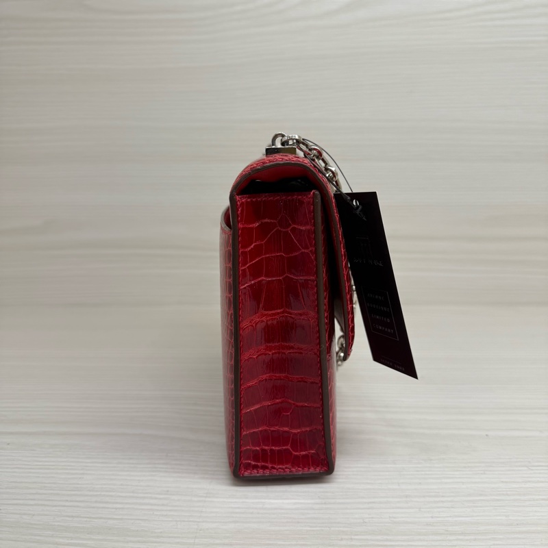 Hermes 亮面框框鱷魚皮銀釦手槍包 A刻95法拉利紅-3