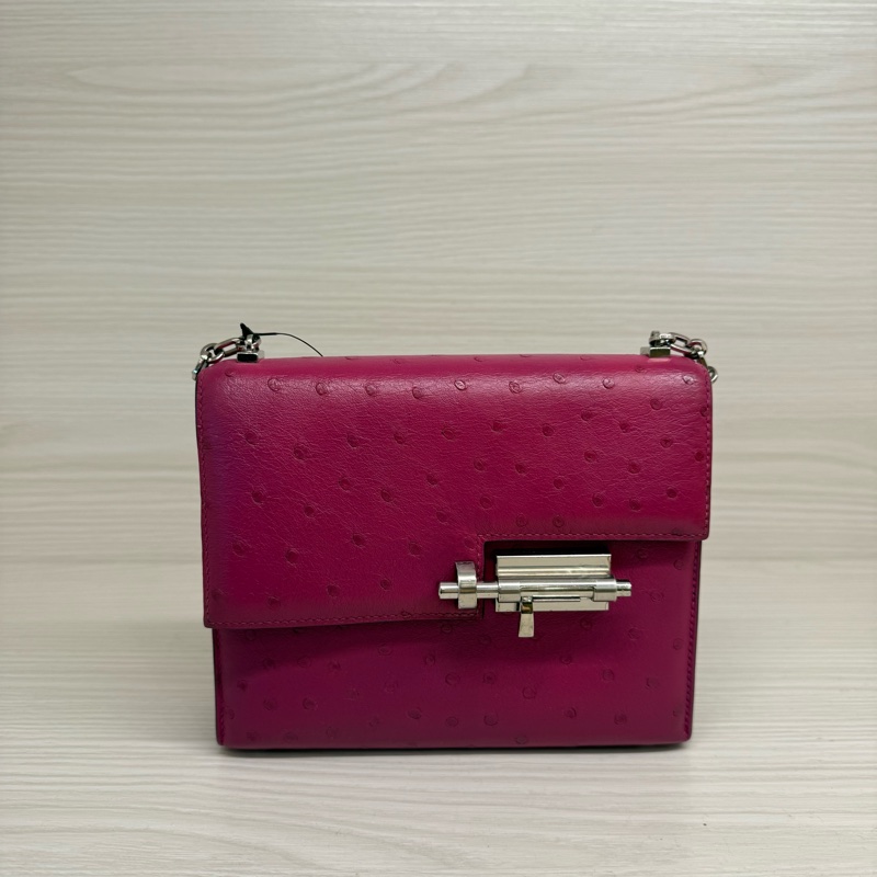 Hermes verrou mini手槍包 L3木槿紫鴕鳥皮銀釦 C刻-0