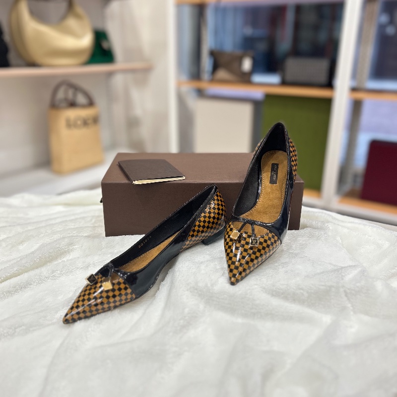 LV Ballet Leather Flats 棋盤格瓶底便鞋-0