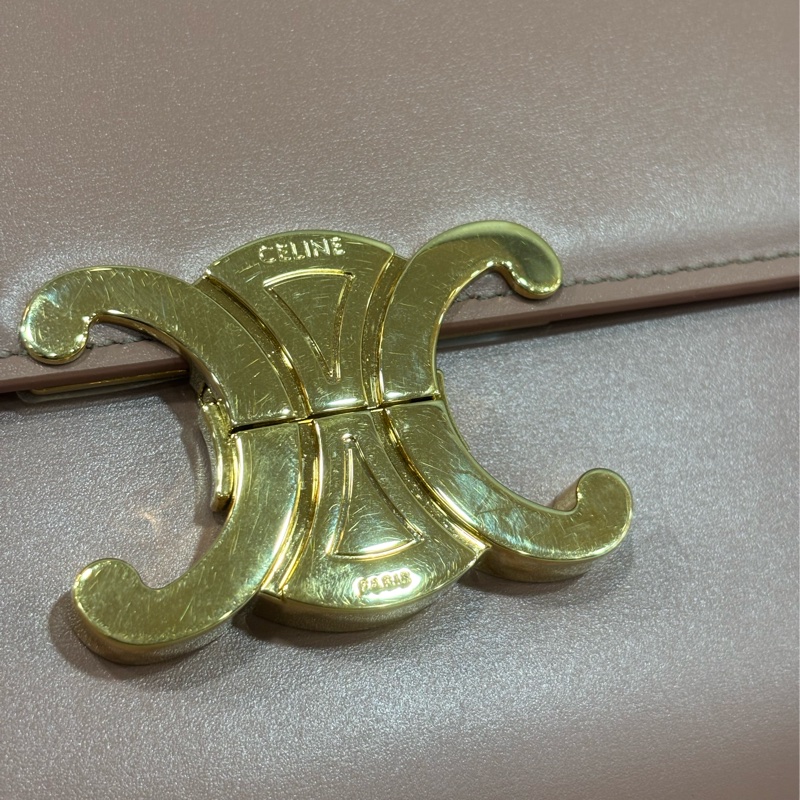 CELINE 187363 TRIOMPHE Box LOGO 乾燥玫瑰色牛皮 金釦凱旋門 肩背包斜背包-4