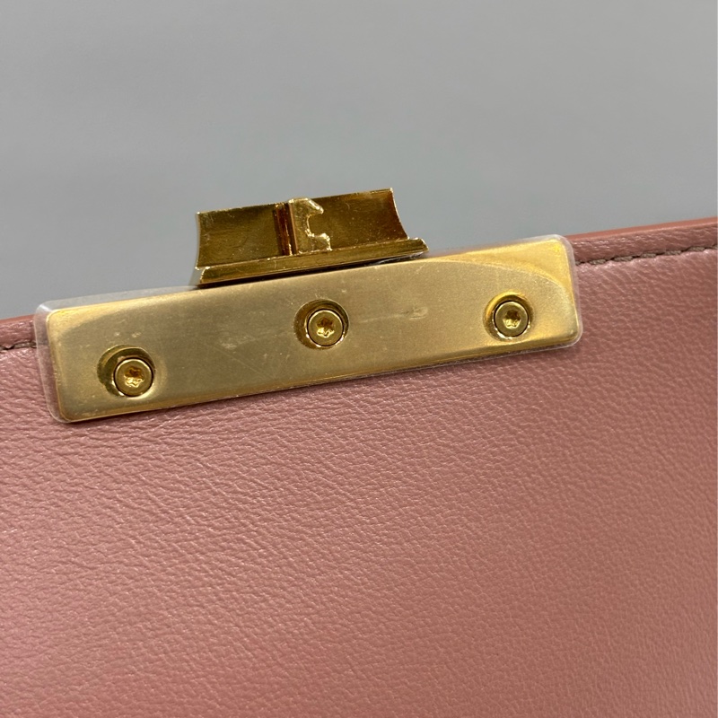 CELINE 187363 TRIOMPHE Box LOGO 乾燥玫瑰色牛皮 金釦凱旋門 肩背包斜背包-6