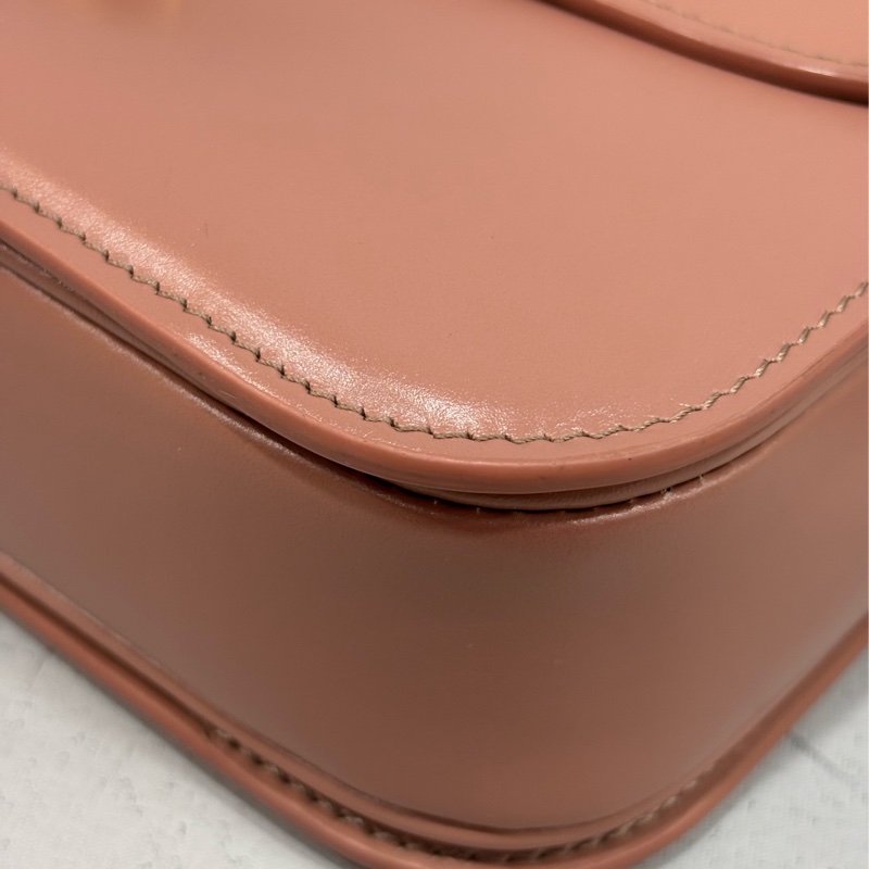 CELINE 187363 TRIOMPHE Box LOGO 乾燥玫瑰色牛皮 金釦凱旋門 肩背包斜背包-12