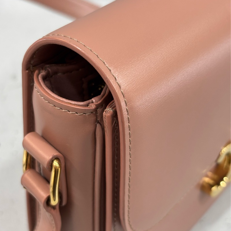 CELINE 187363 TRIOMPHE Box LOGO 乾燥玫瑰色牛皮 金釦凱旋門 肩背包斜背包-17