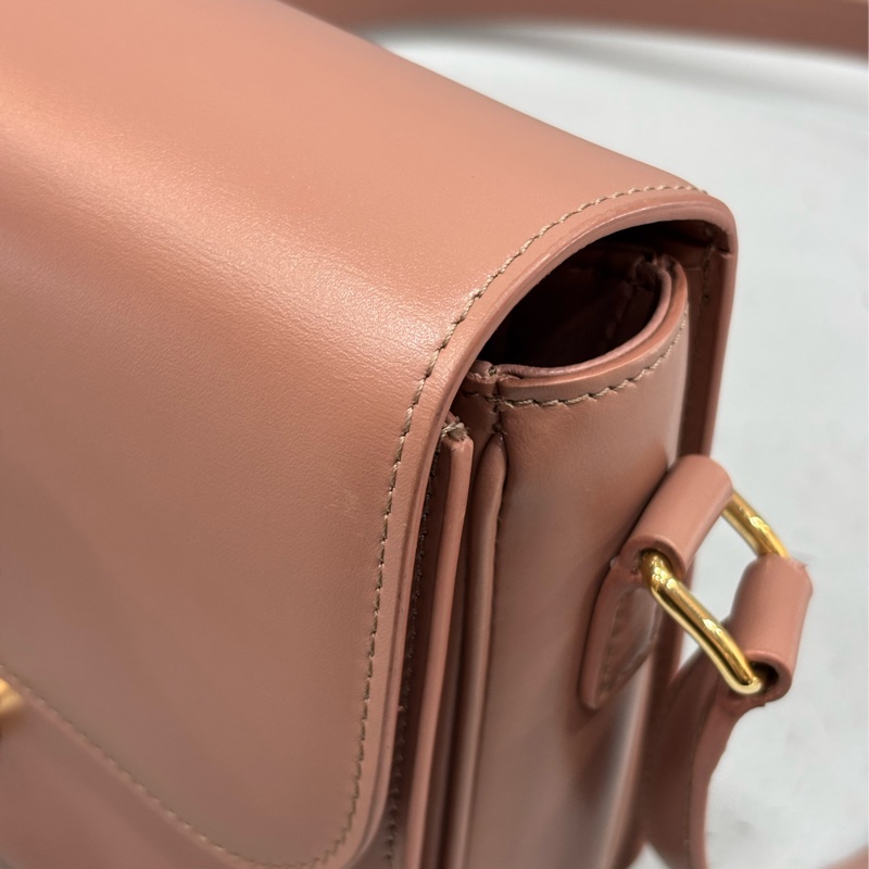 CELINE 187363 TRIOMPHE Box LOGO 乾燥玫瑰色牛皮 金釦凱旋門 肩背包斜背包-18