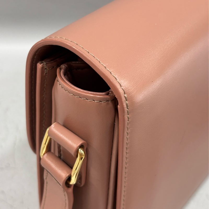 CELINE 187363 TRIOMPHE Box LOGO 乾燥玫瑰色牛皮 金釦凱旋門 肩背包斜背包-19