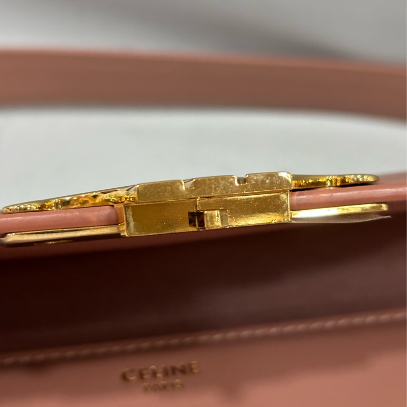 CELINE 187363 TRIOMPHE Box LOGO 乾燥玫瑰色牛皮 金釦凱旋門 肩背包斜背包-21