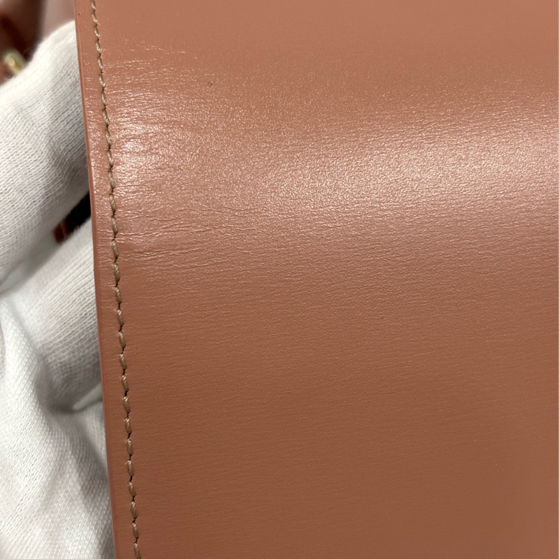 CELINE 187363 TRIOMPHE Box LOGO 乾燥玫瑰色牛皮 金釦凱旋門 肩背包斜背包-23