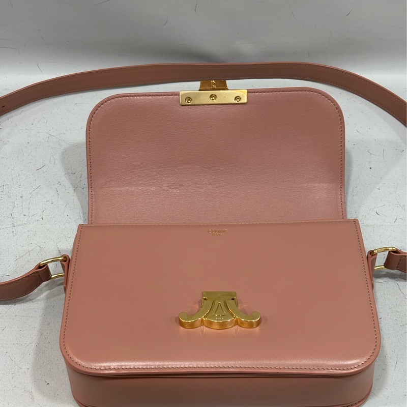CELINE 187363 TRIOMPHE Box LOGO 乾燥玫瑰色牛皮 金釦凱旋門 肩背包斜背包-27