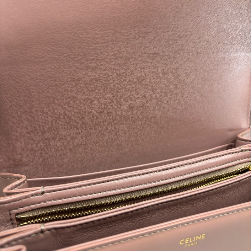 CELINE 187363 TRIOMPHE Box LOGO 乾燥玫瑰色牛皮 金釦凱旋門 肩背包斜背包-28