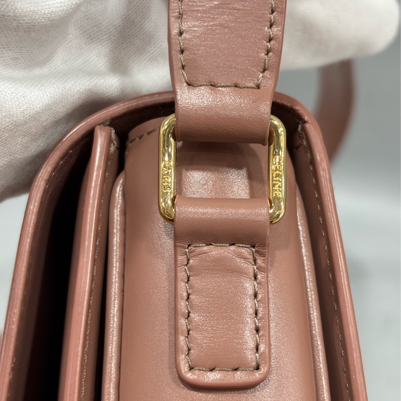 CELINE 187363 TRIOMPHE Box LOGO 乾燥玫瑰色牛皮 金釦凱旋門 肩背包斜背包-60