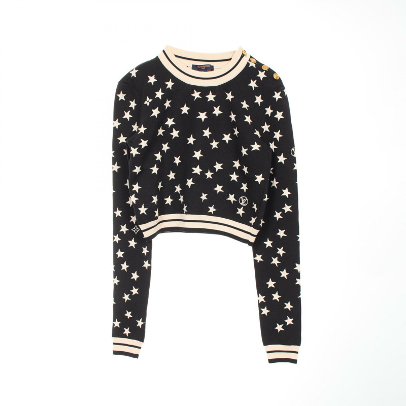 路易威登針織衫 RW222W L18 FNKL28 真絲黑色米色二手女款 XS-0