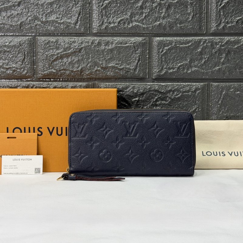 LV 海軍藍Zippy壓花拉鍊長夾-0