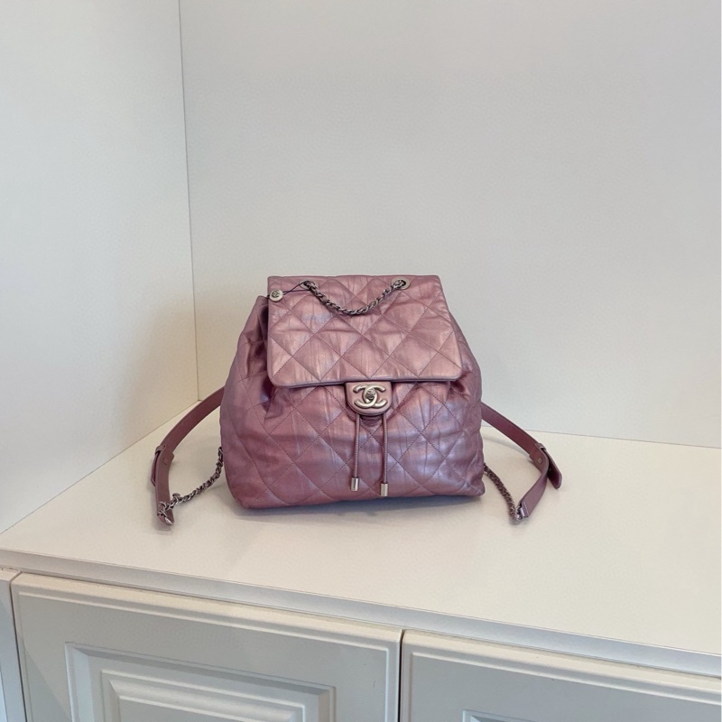 【98新🆕】Chanel 炫彩珠光紫粉全皮雙肩包 小書包-0