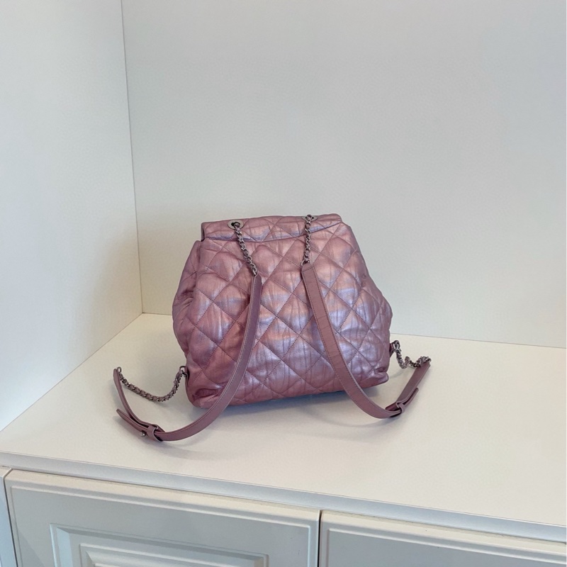 【98新🆕】Chanel 炫彩珠光紫粉全皮雙肩包 小書包-1