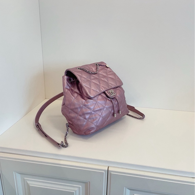 【98新🆕】Chanel 炫彩珠光紫粉全皮雙肩包 小書包-2