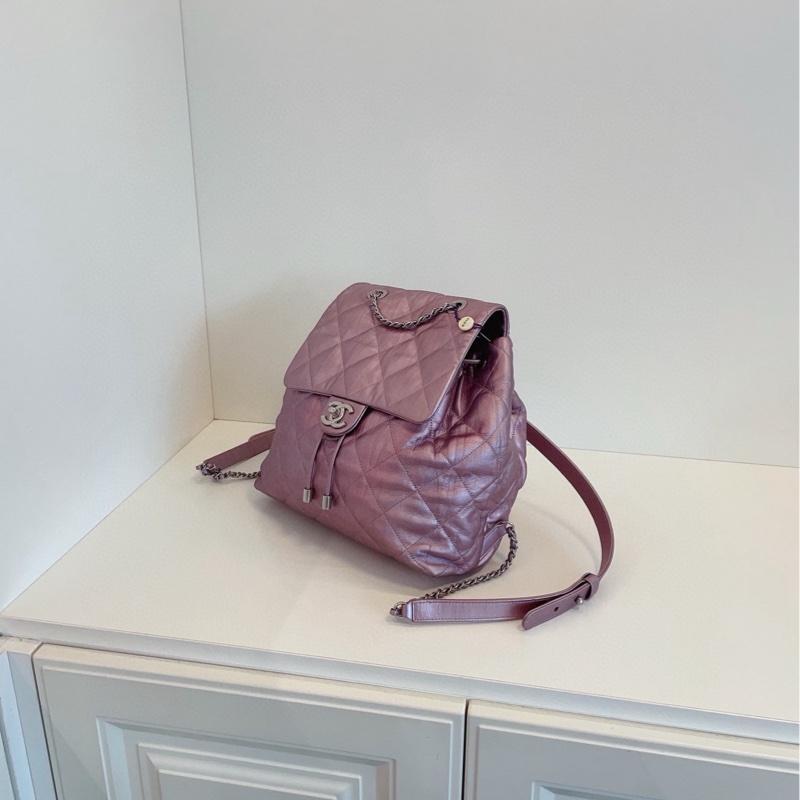 【98新🆕】Chanel 炫彩珠光紫粉全皮雙肩包 小書包-3