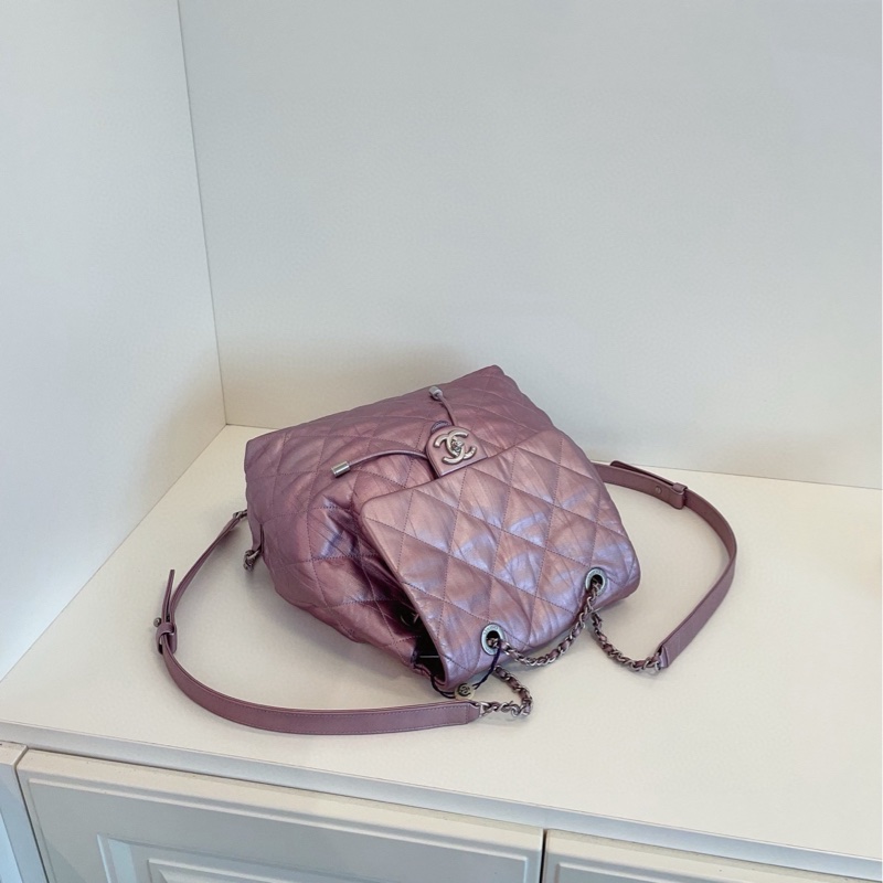 【98新🆕】Chanel 炫彩珠光紫粉全皮雙肩包 小書包-4