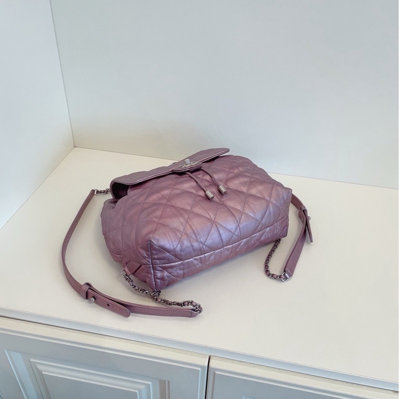 【98新🆕】Chanel 炫彩珠光紫粉全皮雙肩包 小書包-6