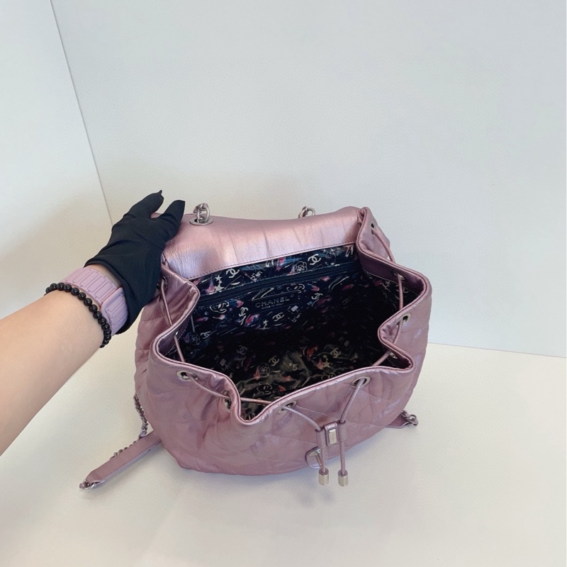【98新🆕】Chanel 炫彩珠光紫粉全皮雙肩包 小書包-7