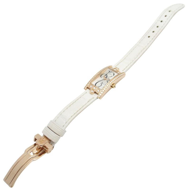 Harry Winston Avenue C 迷你腕錶，18K 玫瑰金，皮革錶帶，女士款，銀色，332 LQRL.W D3.1-3