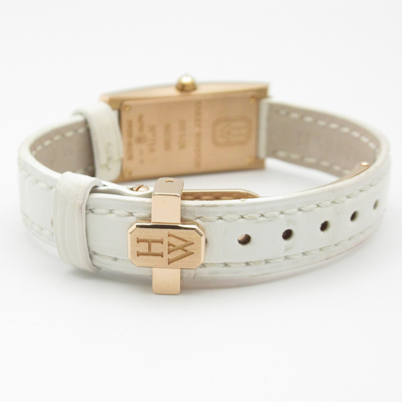 Harry Winston Avenue C 迷你腕錶，18K 玫瑰金，皮革錶帶，女士款，銀色，332 LQRL.W D3.1-4