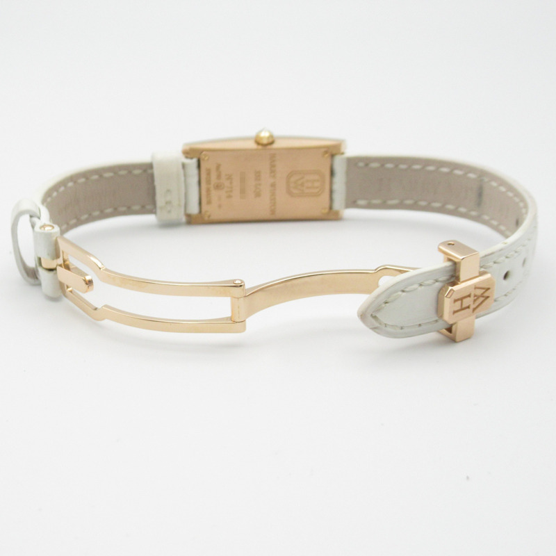 Harry Winston Avenue C 迷你腕錶，18K 玫瑰金，皮革錶帶，女士款，銀色，332 LQRL.W D3.1-5