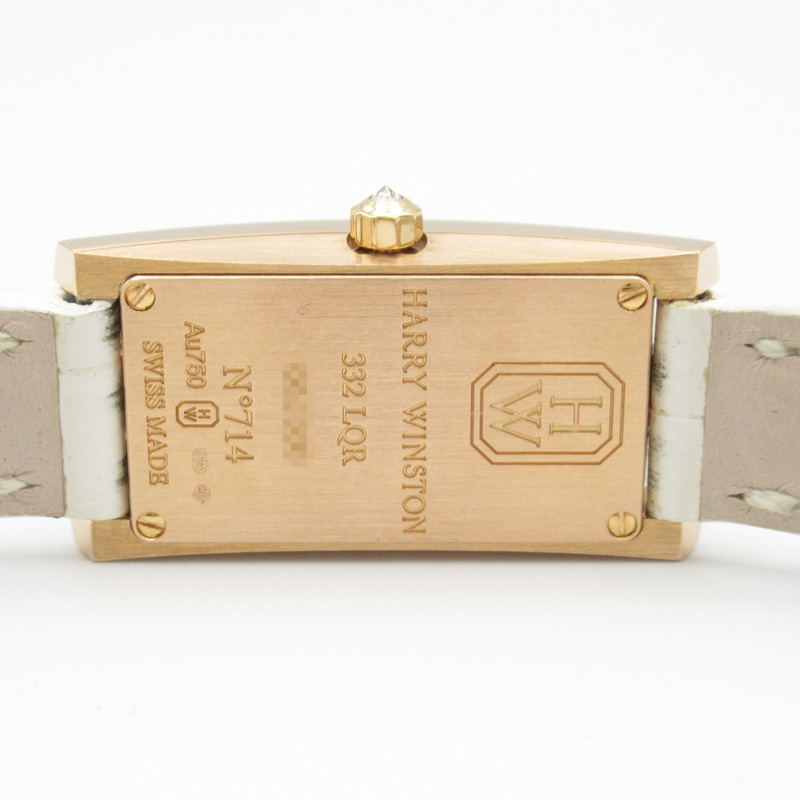 Harry Winston Avenue C 迷你腕錶，18K 玫瑰金，皮革錶帶，女士款，銀色，332 LQRL.W D3.1-6