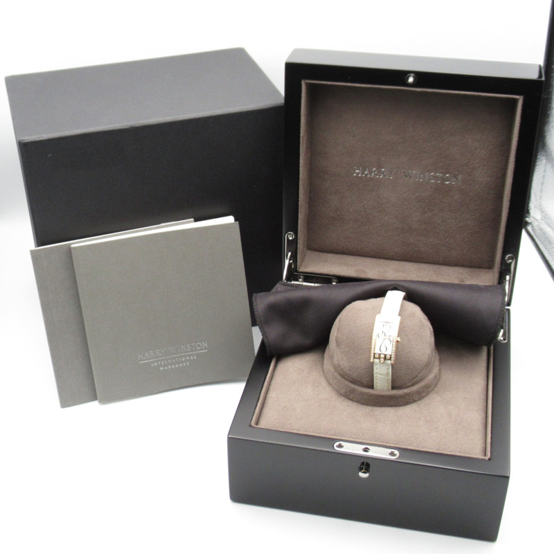 Harry Winston Avenue C 迷你腕錶，18K 玫瑰金，皮革錶帶，女士款，銀色，332 LQRL.W D3.1-10