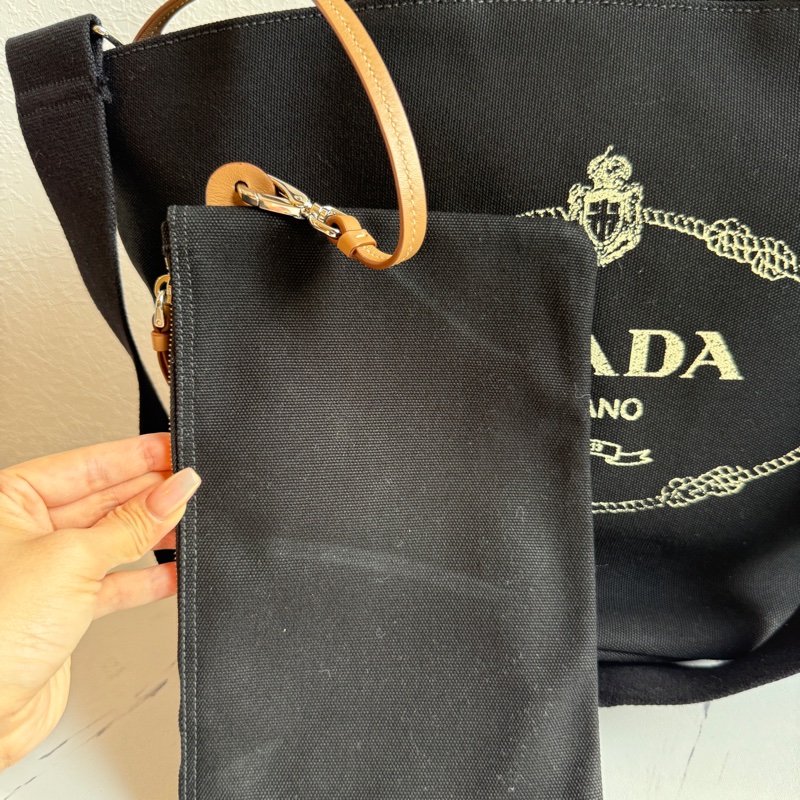 Prada手提帆布包💕💕💕💕兩用 送小包 還有背帶斜背 最殺價格-10