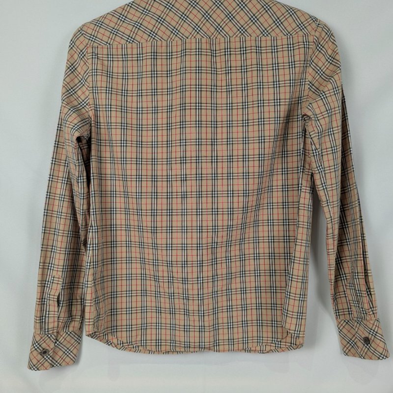 莉亞精品♡Burberry 駝色黑白紅格紋長袖襯衫 尺碼38 二手美衣-1